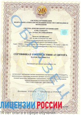 Образец сертификата соответствия аудитора №ST.RU.EXP.00006174-3 Нальчик Сертификат ISO 22000